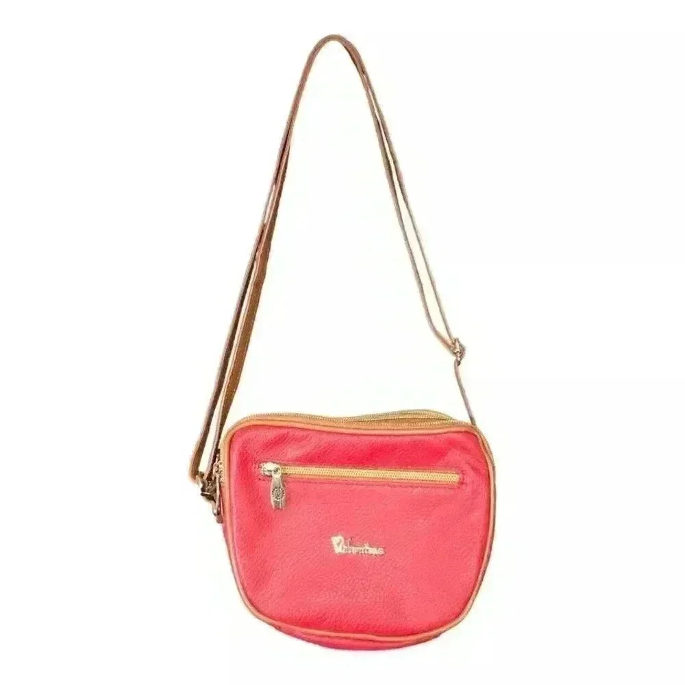 Valentina Crossbody Shoulder Handbag Red Tan Leather